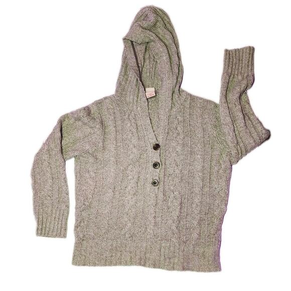 Vintage Y2K American Eagle Xl Chunky Cable Knit Hooded Sweater Driftwood Maple - Picture 9 of 16